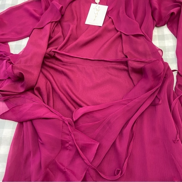 Wayf chiffon dress sheer wrap crepe dress pink woven flowy small - Picture 7 of 15
